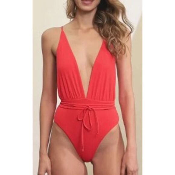Maaji Red Camelia Safari Plunge Reversible One Piece NWT Sz. S - Picture 5 of 11